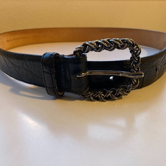 WCM New York Genuine Italian Calfskin Leather Black Belt, Allegator Design SZ M. - Picture 1 of 4